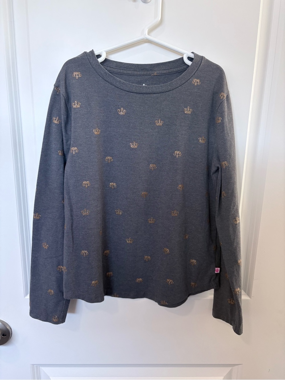 3/$15 - Girls' Gray Long-Sleeve Top with Gold Crown Print